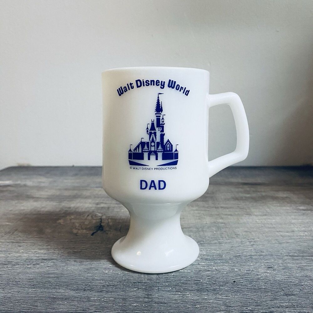 Vintage Walt Disney World Souvenir Dad White Milk Glass Pedestal Mug Cup